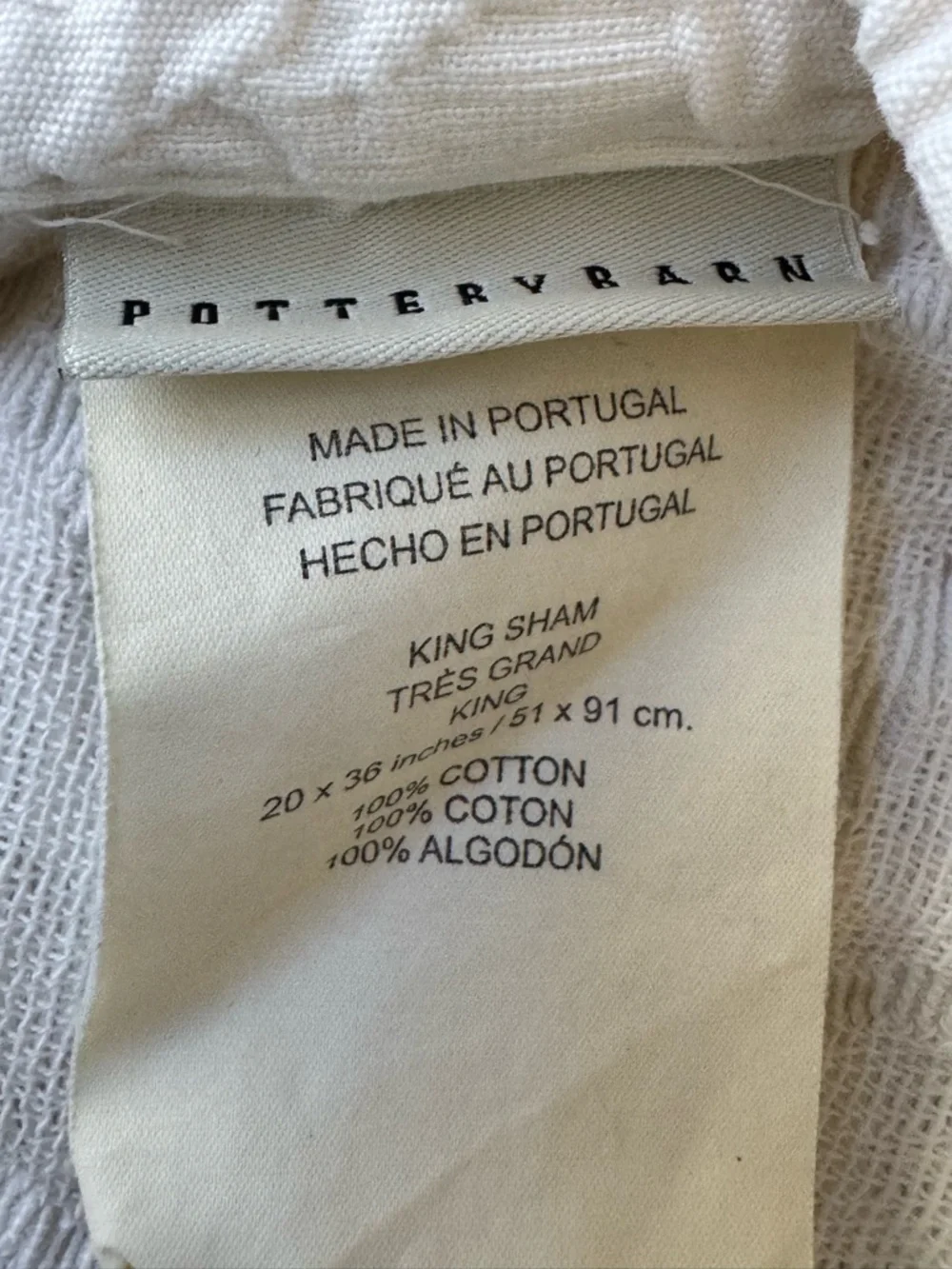 Pottery Barn Ivory Crinkle King Sham Envelope Closure 100% Cotton 20 x 36